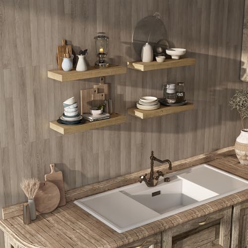 Acovy 24/30/36/40/48/55/72" Unfinished Solid Reclaimed Wood Floating Shelves, Rustic Heavy-Duty Wall Shelves, 8" Deep Floating Shelf for Living Room, Bathroom, Bedroom and Kitchen, Natural - color: Natural, size: 24inches-2P