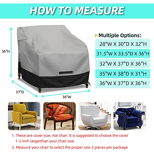 Patio Swivel Chair Cover Waterproof 2 Pack, 600D Heavy Duty Outdoor Furniture Covers for Universal Lawn/Deck/Garden/Backyard Fits up 36" W*37" D*36" H, Gray/Black - size: 36"W x 37"D x 36"H - 2Pack