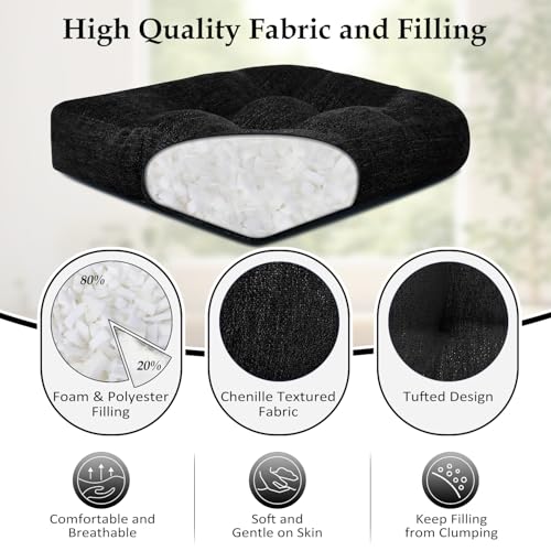 downluxe Chair Cushions for Dining Chairs 4 Pack, Tufted Indoor Chair Pads with Non-Slip Bottom, U-Shaped Kitchen Chair Cushions, 17"x17"x4", Black - color: Black, size: 17"x17"x4"(4 Pack)