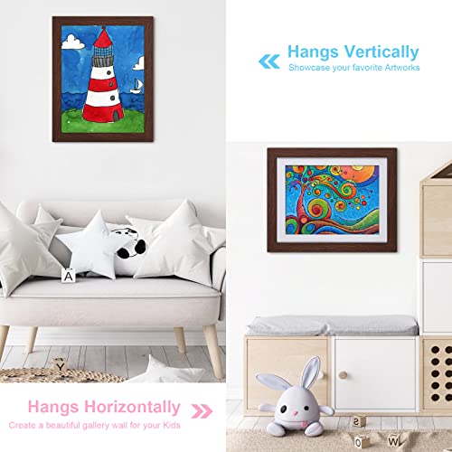 2-Pack Kids Art Frames, 11x14 Front Opening Kids Artwork Frames Changeable, Displays 9x12 With Mat and 11x14 Without Mat, Holds 50 Pcs, for 3D Picture, Crafts, Children Drawing, Hanging Art, Portfolio - color: Brown, size: 11x14"