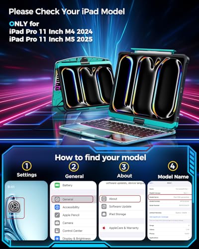 TSQQST Clear Wireless Keyboard Case for iPad Pro 11 Inch (M5/M4) 2025/2024 with Pencil Holder & Multi-Touch Trackpad, Visible PCB, 3-Brightness & 7-Color Backlight, 360° Rotating Stand, Blue - color: Clear+Blue, size: Pro11 M5/M4
