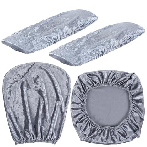 Tallew 4 Pcs Office Chair Covers Set Computer Universal Protective Stretchable Chair Seat Covers Desk Armrest Slipcovers Pads Office Cushion Backrest for Rotating(Grey) - color: Grey