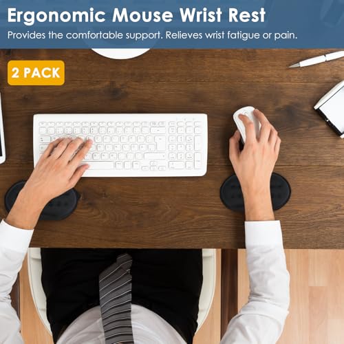 VANKEY 2 Pack Mouse Wrist Rest, Ergonomic Desk Wrist Pad for Mouse, Comfortable Computer Mouse Wrist Support with Memory Foam Fillings, Non-Slip Base (Black) - color: Black 2 Pack