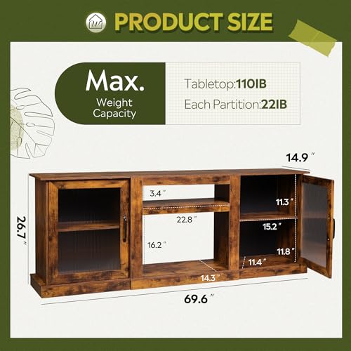 WLIVE Farmhouse TV Stand for 75 inch TV, Entertainment Center with Storage Cabinets, Mid Century Modern TV Console for Living Room, Bedroom, Rustic Brown - color: Rustic Brown, size: 70'' Farmhouse TV Stand