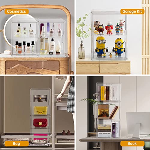 BOHOIDEE X-Large 2 Tiers 14.2"X10.6"X8" Acrylic Display Case with 1 Division Board, Clear Organizer Box Plastic Holder with Magnetic Door for Loungefly Backpack, Handbags, Purses, Boots - size: X-Large