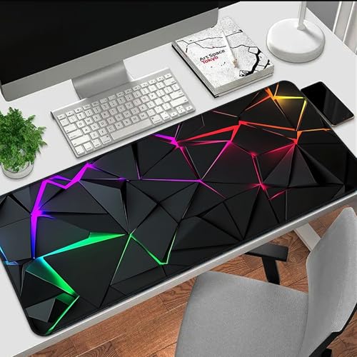 Blacklight Geometric Gaming Mouse Pad – UV Reactive Large Extended Glow in the Dark Waterproof Desk Mat with Non-Slip Rubber Base for Gamers, Office & Home - 31.5" x 11.8" - color: Geometric