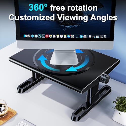 Monitor Stand Riser for Desk,360°Rotation Freely Height Adjustable by Knob,4.4-5.8 Inches,Ergonomic Monitor Stand Mount, Desktop Monitor Stand Riser for Computer,Laptop,Printer,Tv,Black