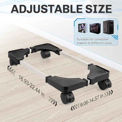 Liitrton Mobile CPU Stand Adjustable Computer Tower Stand with 4 Caster Wheels Fits Most PC (Black) - color: Black