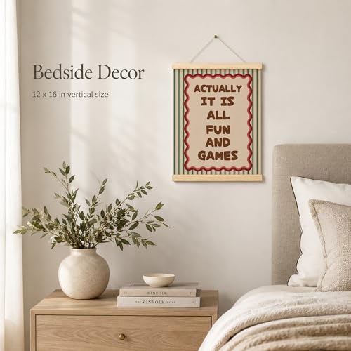 DEQSX Funny Gaming Game Room Wall Art Hanging Poster, Retro Red and Green Actually It Is All Fun and Games Canvas Prints Wall Decor for Game Room Playroom Bedroom Home, 12x16 Inches