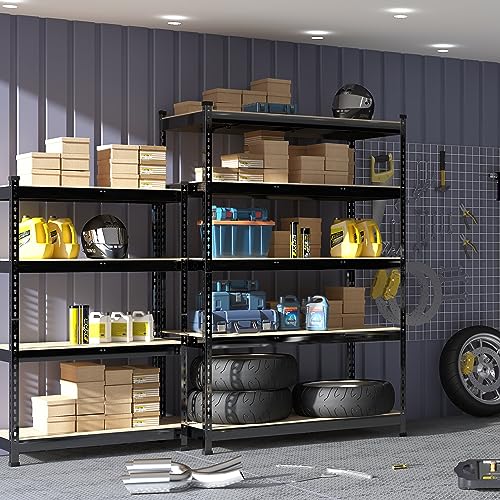 PrimeZone Heavy Duty Storage Shelves - 47"W x 18"D x 71"H 5 Tier Adjustable Garage Storage Shelving, Metal Storage Utility Rack Organizer Shelf Unit for Warehouse Pantry Closet Kitchen Basement, Black - size: 47"W x 18"D x 71"H