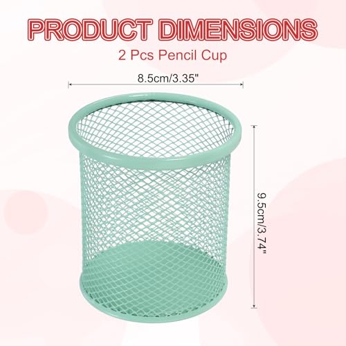 uxcell 2Pcs Mesh Pencil Holder, Metal Pen Cup Desk Organizer Makeup Brush Cup Holder for Home, Office, Classroom(Light Green) - color: Light Green