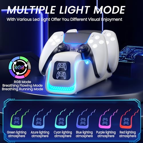 PS5 Controller Charger,PS5 Charging Dock for Dualsense Edge with 6 LED & RGB Breathing Mode,Overcharge Protection Controller Charging PlayStation 4 Accessories Cooling System 5V/2A Adapter Cable