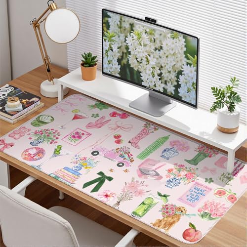Pink Pastel Floral Desk Mat Cute Kawaii Retro Vintage XXL Large Mouse Pad Flower Desk Pad Mat Laptop Computer Keyboard and Mouse Mat Aesthetic Office Decor for Women Girl Teacher - color: A5- Spring Garden