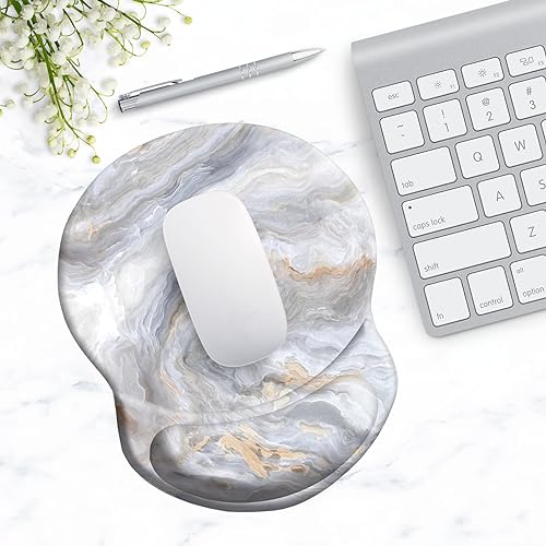 Ergonomic Mouse Pad with Support - Comfortable Wrist Rest, Non-Slip PU Base for Home Office, Studying, Gaming (Gray White Marbling) - color: Gray White Marbling