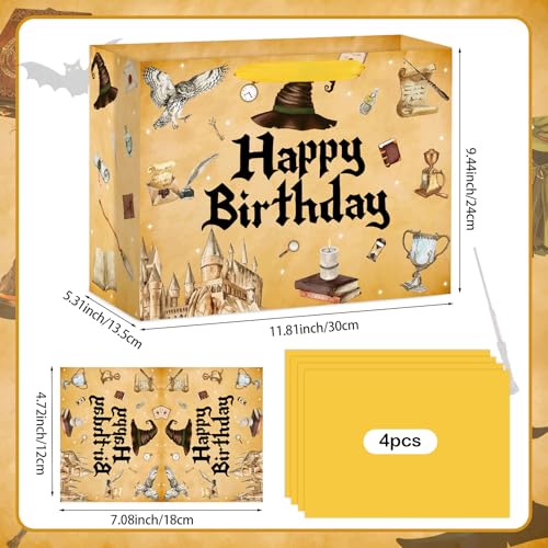 Hooqict Magical Wizard Gift Bag Happy Birthday Gift Wrapping Bag with Handles, Tissue Paper and Greeting Cards for Kids Girls Boys Wizard Birthday Party Supplies Halloween Party Favors - color: Magical Wizard