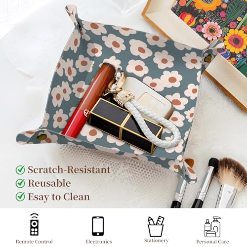 PU Leather Jewelry Valet Tray, Portable Catchall Tray for Keys, Wallet, Watch,Travel Jewelry Tray Organizer for Nightstand Desk Entryway Home Decor Gift for Women Men Cute Daisy - color: Cute Daisy
