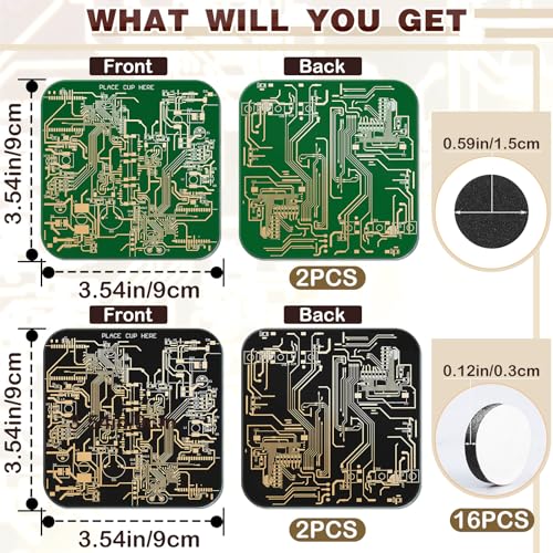 Nuenen 4 Pcs Circuit Board Coasters for Drinks PCB Coasters Immersion Gold Circuit Board PCB Design Engineer It Gift for Party Bar Office Geek Nerd Engineer Dad Gift Men(Classic Style,Black Green) - color: Black Green, size: Classic Style