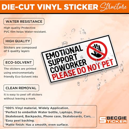 Emotional Support Coworker Please Do Not Pet Sticker Funny Office Humor Vinyl Decal Sarcastic Workplace Joke Waterproof Laptop Water Bottle Desk Car Tumbler Phone Case - color: Custom Size
