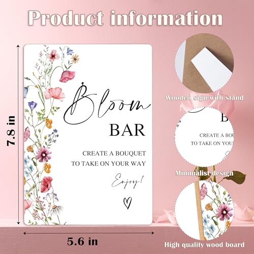 Bloom Bar Sign, Flowers Bridal Shower Decorations, Wedding Reception Table Decorations, Engagement Party Decor, Boho Wooden Sign with Stand for Wedding Reception And Bridal Party Decor, 1 - color: Bloom Bar1
