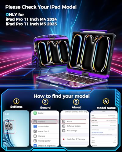 TSQQST Clear Wireless Keyboard Case for iPad Pro 11 Inch (M5/M4) 2025/2024 with Pencil Holder & Multi-Touch Trackpad, Visible PCB, 3-Brightness & 7-Color Backlight, 360° Rotating Stand, Purple - color: Clear+Purple, size: Pro11 M5/M4