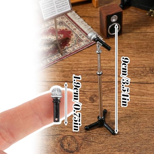 Miniature Dollhouse Accessories 1:12 Scale Miniature Scene Microphone with Stand Black Dollhouse Furniture DéCor Doll's Microphone