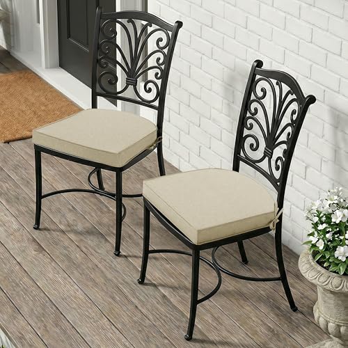Outdoor Chair Cushions, Fade-Resistant & Water-Resistant, D Shaped Patio Furniture Seat Chair Pads Replacement with Ties, Non-Slip Bottom, Removable Cover, Set of 2, 18.5 x 16 Inch, Beige - color: Beige, size: 18.5" x 16" 2 Pack
