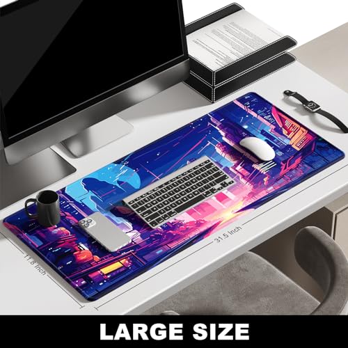 BOSOBO Large Mouse Pad, Desk Pad, XXL XL Extended Gaming Mouse Pad, Desk Mat for Office & Home, Long and HugeKeyboard Mat,Desktop Full Cover 31.5 x 11.8 Inches, Anime Tokyo Cyberpunk - color: Anime Tokyo Cyberpunk, size: XL - 31.5 x 11.8 Inches