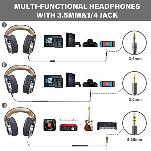 OneOdio Wired Over Ear Headphones Studio Monitor & Mixing DJ Stereo Headsets with 50mm Neodymium Drivers and 1/4 to 3.5mm Jack for AMP Computer Recording Podcast Keyboard Guitar Laptop - Grey - color: Grey