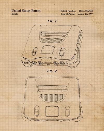 Classic Video Game Console Controller Patent Prints, 4 (8x10) Unframed Photos, Wall Art Decor for Home Work Office Gaming Tech Lounge Robotics Gears Online Battle Royales Shop School Student Teacher - color: Beige