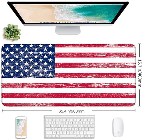 American Flag XXL Large Mouse Pad, Gaming and Home Stitching Side Table Mat | Large Extended Mouse Pad; Full Desk Coverage; Waterproof Coating; Stable Anti-Slide Base For Gaming, Office, Study Daily Use - color: American Flag
