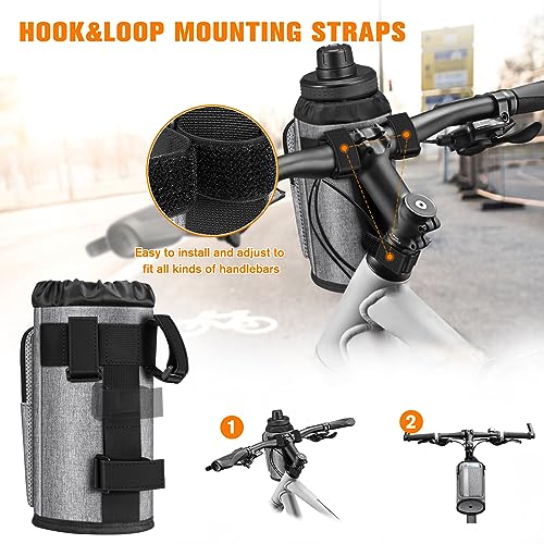 FINPAC Cup Holder for Bike, Universal Water Bottle Holder with Phone Pockets for Stroller Walker Golf Cart Rollator and Scooter, Outdoor, Biking - Gray - color: Gray
