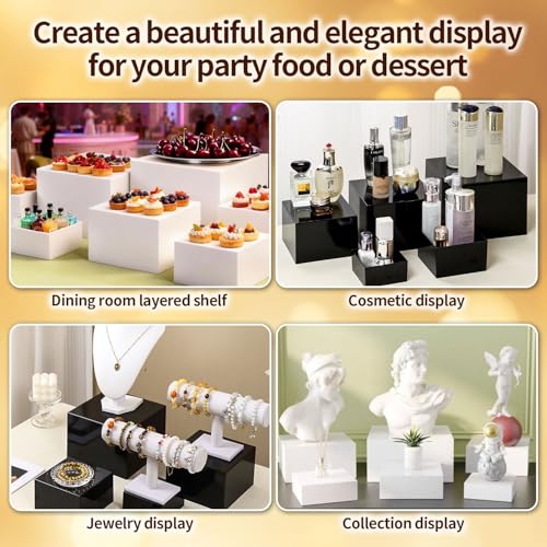 6 pcs white Acrylic Buffet Risers ,Buffet Risers Set,Mini Acrylic Signs,Nested riser with hollow bottom,Display stands for parties, restaurants, jewelry and collectibles(white, 6 pcs 5in to10in) - color: white, size: 6 pcs 5in to10in