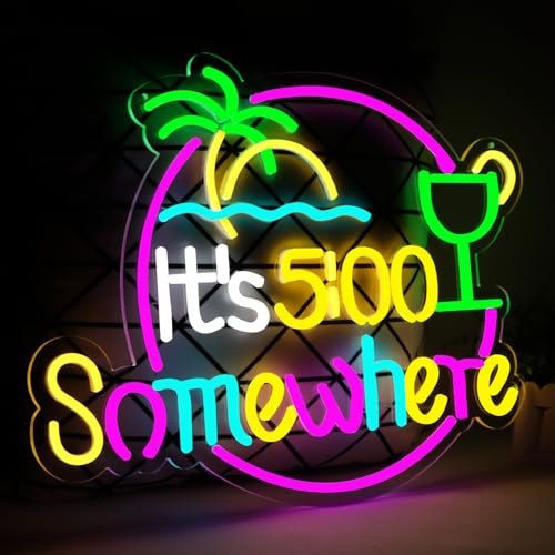 21.6"x16.2" Large Size It'5:00 Somewhere Neon Signs,Art Wall Lights for Bar Club Bedroom Windows Glass Hotel Pub Cafe Wedding Birthday Party Gifts - style: it'5:00 somewhere