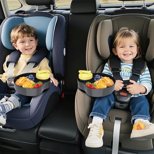 Car Seats Snack Trays for Toddler, Car Seat Cup Holder for Kids -Toddler Road Trip Essentials, Car Cup Holder for Safety Seats, Fits Stroller & Booster (2PCS Black) - color: 2PCS Black
