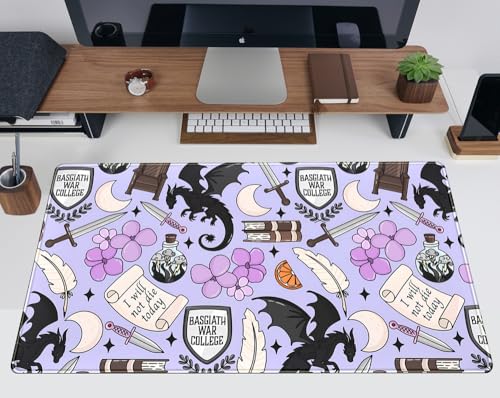Cute Desk Pad Kawaii Black Loong Mouse Pad Purple Magic Desk Keyboard Pad, Large Gaming Mouse Pad for Desk Decor Computer Desk Home Office Decor for Girl with Stitched Eges Protector Mat 31.5x15.7 in - color: Purple Cute Magic Dragon