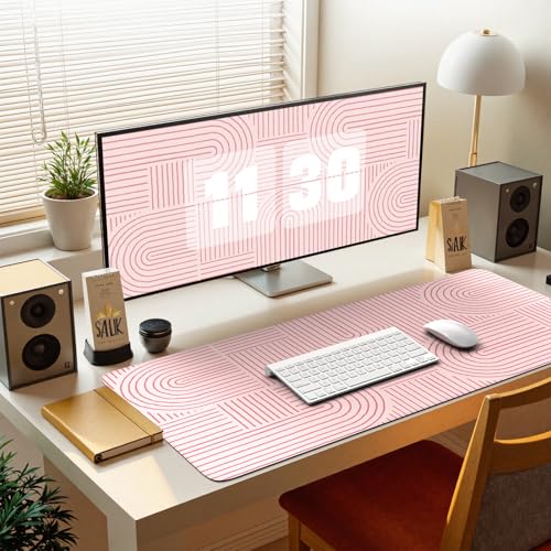 iCasso Pink Desk Matt for Desktop, Cute Desk Pad Mat, Large Mouse Pad, Anti-Slip Big Mousepad with Stitched Edges, Keyboard Pad for Computer(Pink) - color: Line-Pink
