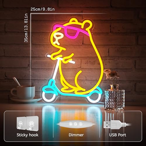 Capybara Neon Sign Animal Shape Led Capybara Neon Light for Wall Decor Dimmable Led Light Neon Sign for Children's Room Party Decor Birthday Gift for Kids - color: colorful-capybara