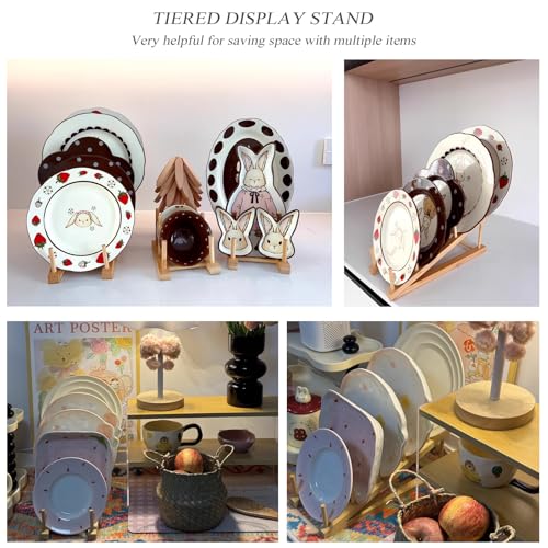 5 Pack Plate Stands For Display,Wooden Multi Plate Holder Cabinet Organizer, 5-Tier Craft Show Vendor Counter Display Rack For Tabletop Book, Art prints, and Platter - size: L-5 Pack