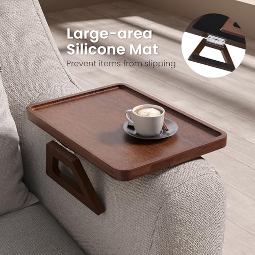 Couch Arm Tray,Bamboo Folding Sofa Tray,Sofa Armrest Tray Clip-On Couch Desk for Drinks,Snacks,Phone,Remote Control(Brown) - color: Brown, style: 13.0" x 9.4"