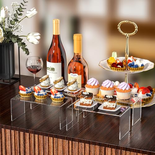 Jusalpha 2 PC Clear Acrylic Risers, Acrylic Display Risers Shelf Showcase Fixtures for Jewelry, Display Stand for Amiibo Funko POP Figures, Cupcakes, Food Display, Cabinet- (8''x 4''x 4.5'', 2 sets) - size: 8''x 4''x 4.5''