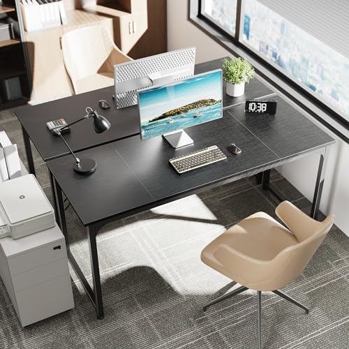 Huuger Modern Simple Office Desk, 63 Inch, Gaming & Writing Desk with Storage, Large Legroom, Metal Frame, Black - color: Black, size: 63inch