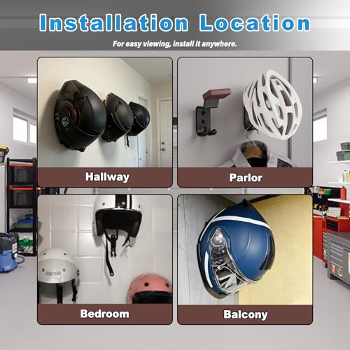 Motorcycle Helmet Holder Wall Mount - Heavy Duty Helmet Hanger Rack with 2 Key Hooks, Solid Wood & Strong Steel Design for Bike, Football, Skiing Sports Gear, Jackets & Hats (3) - color: Red*3