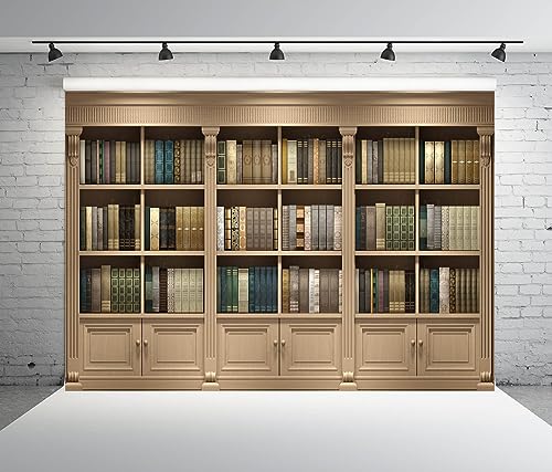 BELECO 15x8ft Fabric Vintage Wooden Bookshelf Backdrop Library Study Living Room Bookcase Books Background for Video Conference Zoom Meeting Home Office Decoration Photo Studio Props Wallpaper - size: 15x8FT