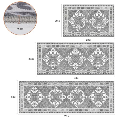 3-Piece Kitchen Rugs, Non-Slip & Washable Floor Mats, Water-Absorbent Area Pad, Standing Desk Mat for Office, Home, Doorway, Laundry, Kitchen Accessories (Light Grey) - color: Light Grey, size: 20"x32"+20"x48"+20"x59"