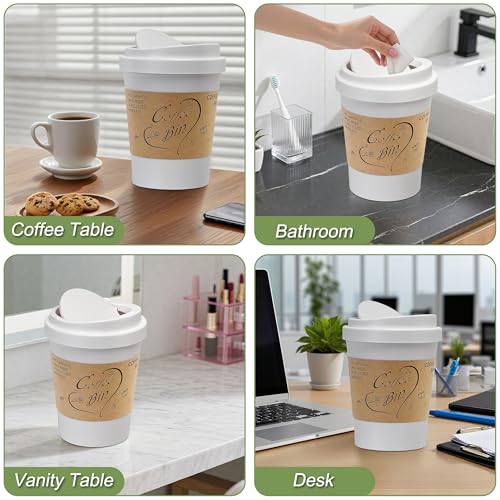 Soddeph Plastic Mini Trash Can with Swing-Top Lid, 0.9 Gallon Desktop Waste Bin for Coffee Table, Office, Small Countertop Wastebasket for Counter, Vanit (White, Small) - color: White