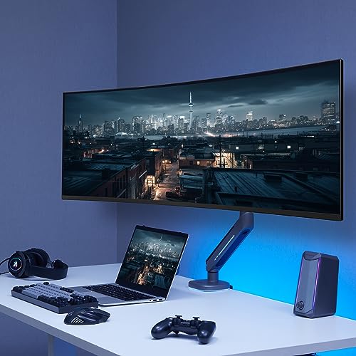 AVLT Single 27”-45” RGB Gaming Monitor Arm Desk Mount Built-in 20 Lighting Modes Touch Button Control Fits Flat/Curved/Ultrawide Screens Height Swivel Tilt Rotation Adjustable Stand -Dark Gray - color: Dark Gray - Single