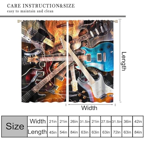 Colourful Guitar Theme Window Curtain, Electronic Musical Instruments Rock Music Art Blackout Window Curtain for Bedroom Living Room 42" W X 45" L - color: Music-1, size: 21"W x 45"L (Pack of 2)