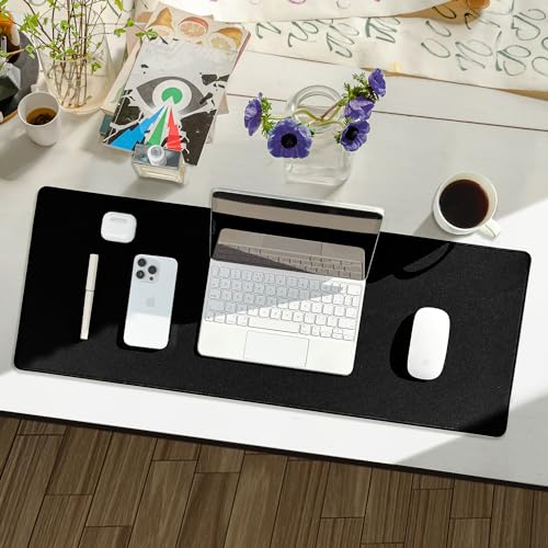 Reniteco Waterproof Large Gaming Mouse Pad with Durable Stitched Edges, Non-Slip Rubber Base, Big Computer Keyboard Mouse Mat Desk Pad for Home Office Gaming Work, 31.5"x11.8"x0.16", Black - color: Black, size: 31.5''x 11.8''x0.16''