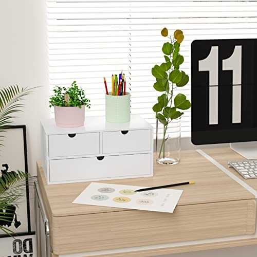 Wisuce Bamboo Desk Organizer - Mini Bamboo Desk Drawer Tabletop Cosmetic Storage Organization for Office or Home White - color: White 3 Drawers