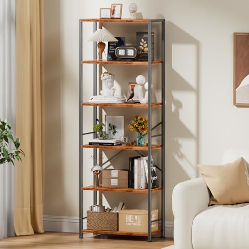 Furologee 6 Tier Book Shelf Set of 2, Tall Wide Bookshelf, Industrial Open Bookcase, Display Shelves Storage Organizer, Shelving Unit for Living Room, Home Office, Bedroom, Rustic Brown - color: Rustic Brown, size: 6 Tier - 20"W-2 PCS